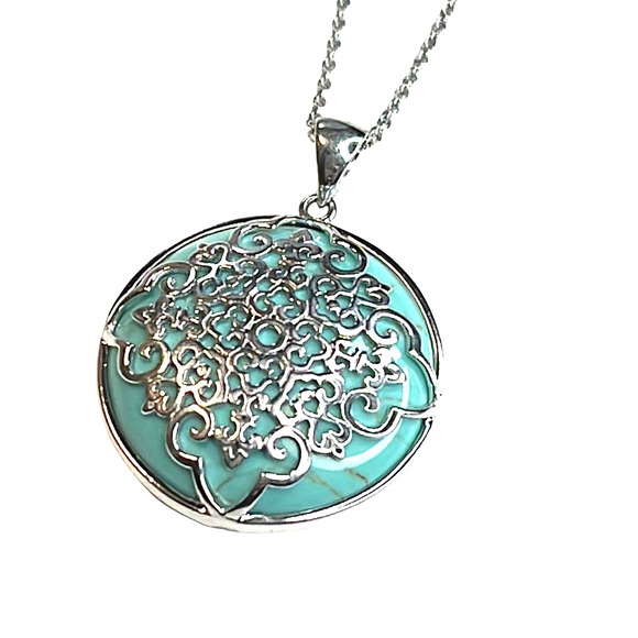 R. H. Macy Silver & Turquoise Filigree Necklace, NWT! - Picture 3 of 6